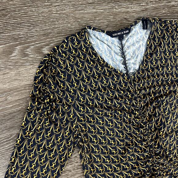 EUC Veronica Beard Neeta Ruched Jersey‎ Top Large Bit Print Stretch Long Sleeve - Picture 5 of 16